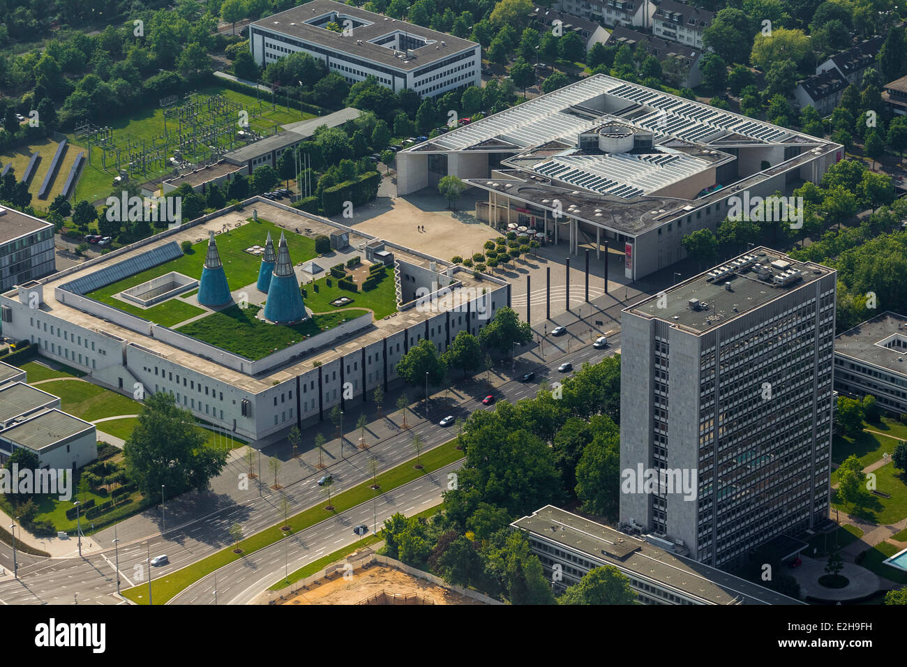 The Art and Exhibition Hall of the Federal Republic of Germany, Bundeskunsthalle, aerial view, Bonn, Rhineland Stock Photo