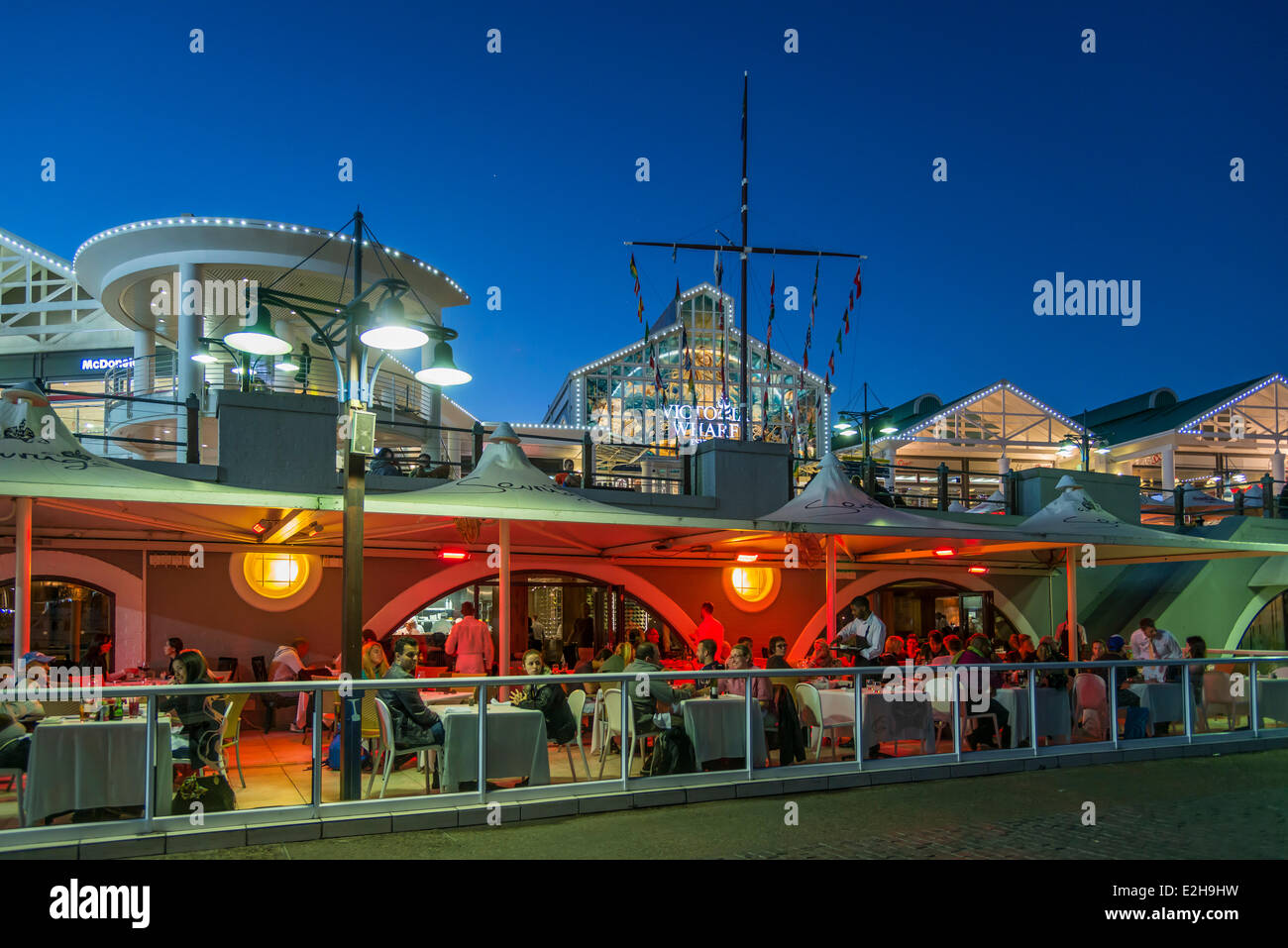 Restaurants at the Victoria and Alfred Waterfront, Cape Town, Western Cape, South Africa Stock Photo