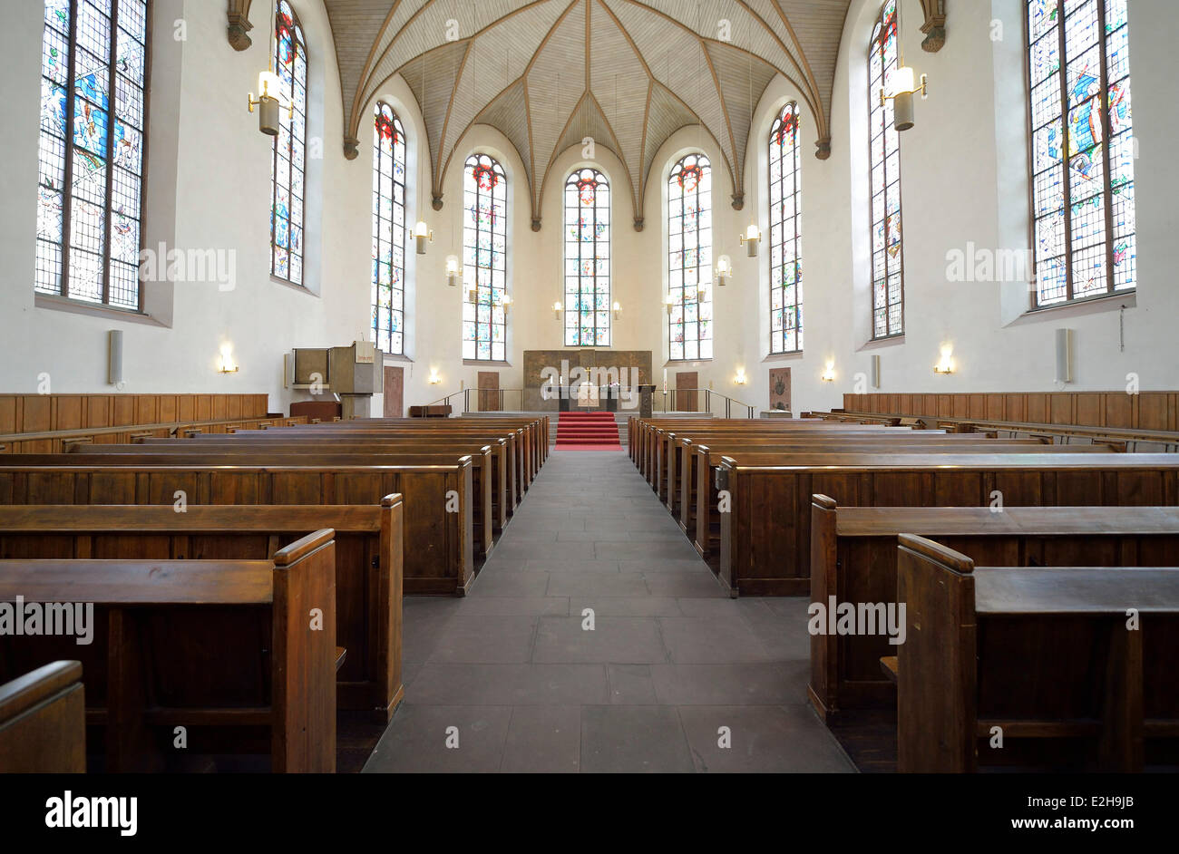 Nave to the altar, St. Catherine's Church, the largest Lutheran church in Frankfurt am Main, Hesse, Germany Stock Photo