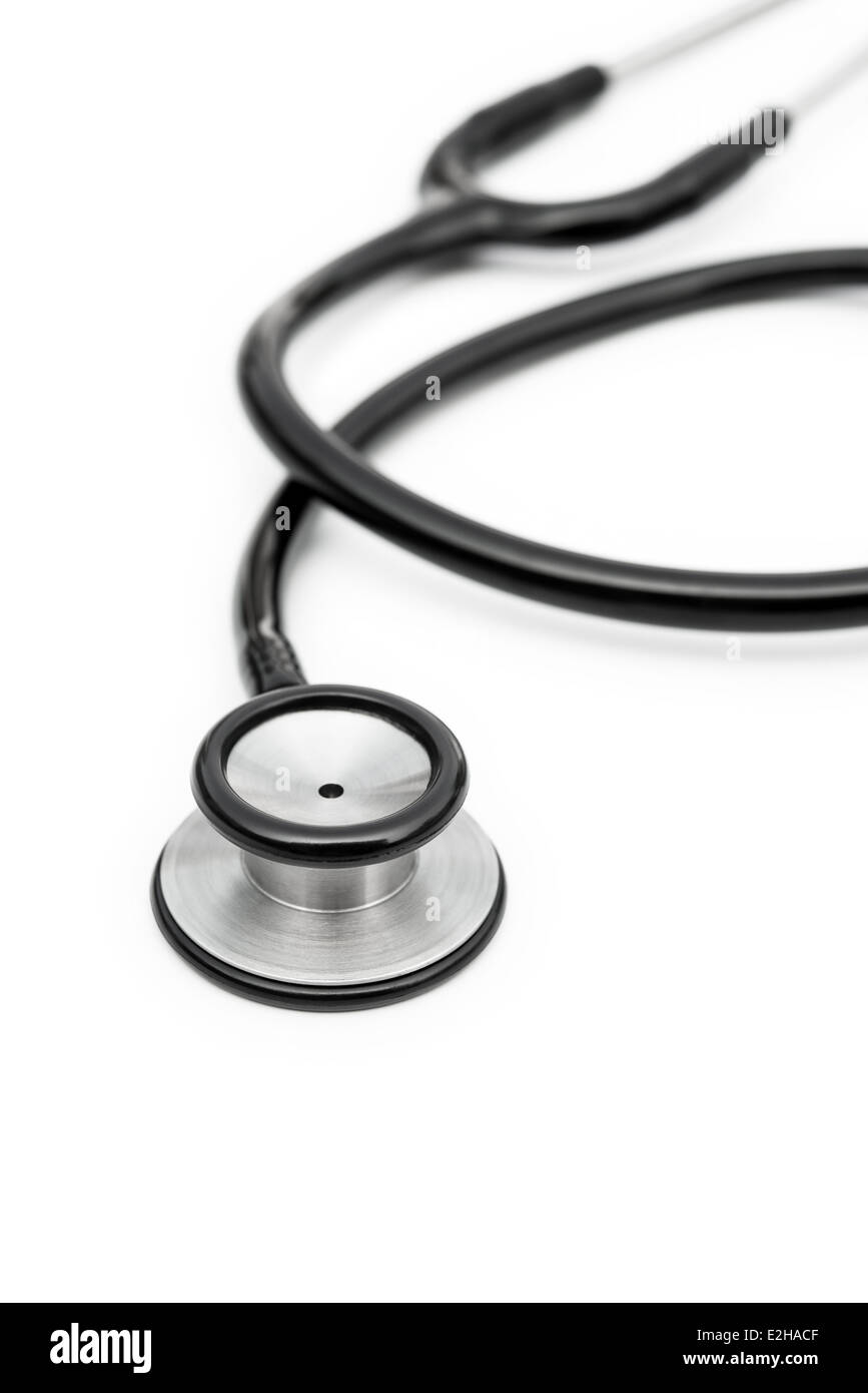 black stethoscope on a white background vertical Stock Photo - Alamy