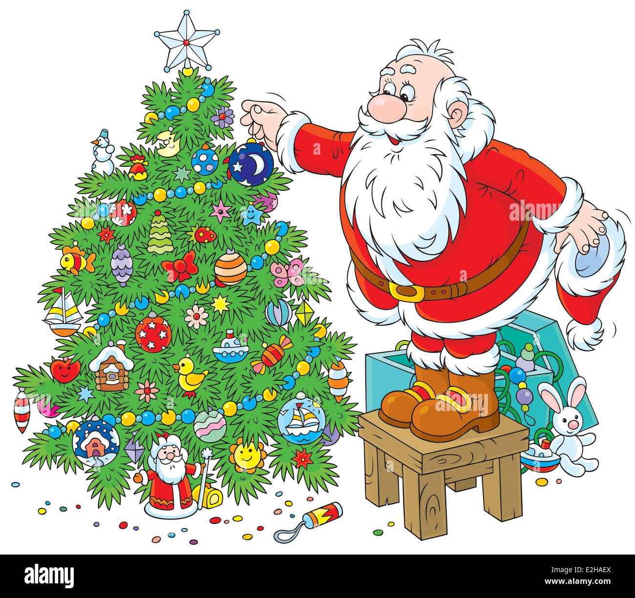 Santa Claus decorating a Christmas tree Stock Photo - Alamy