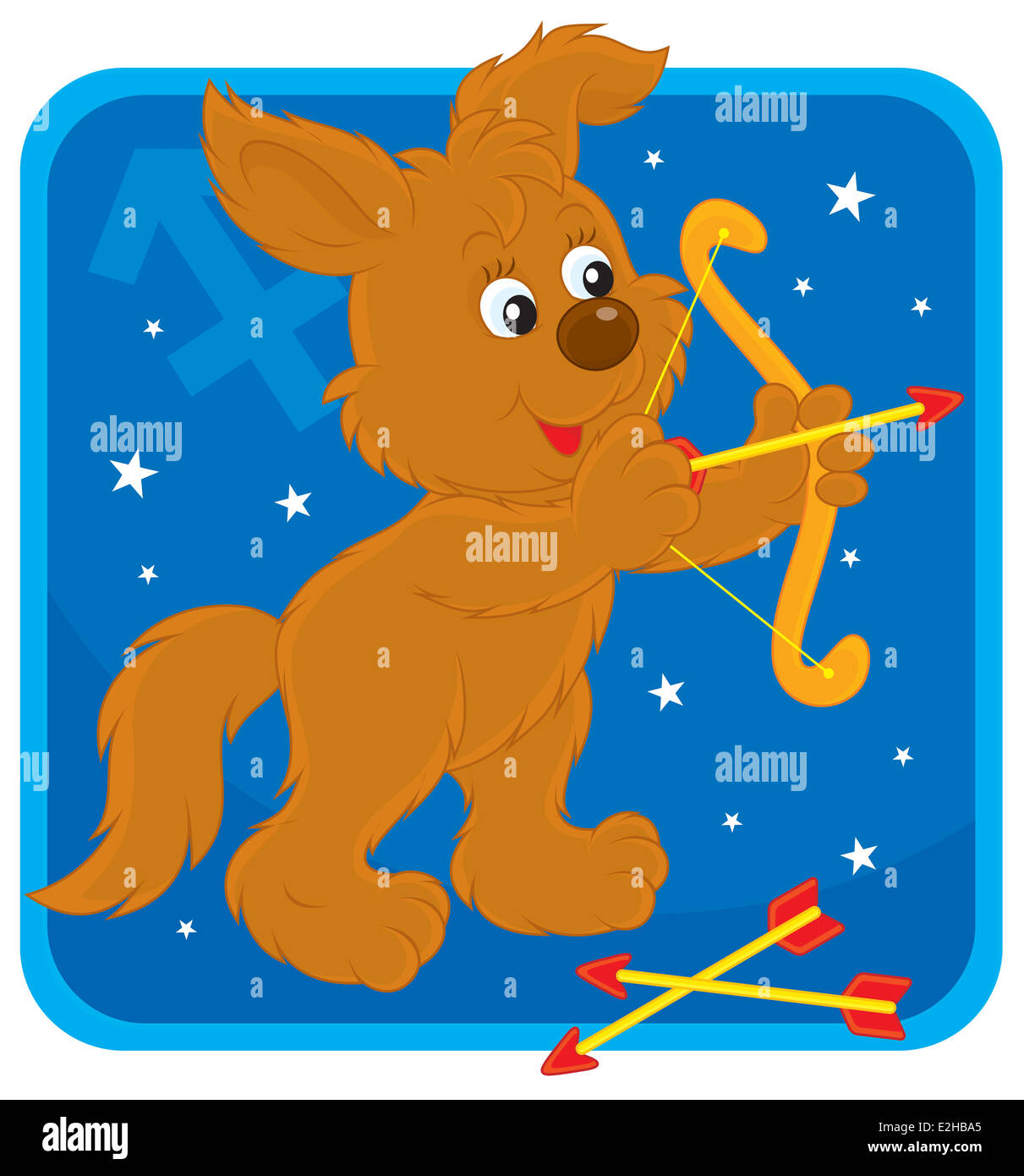 Zodiac sign of Sagittarius as a funny pup shooting a bow Stock Photo