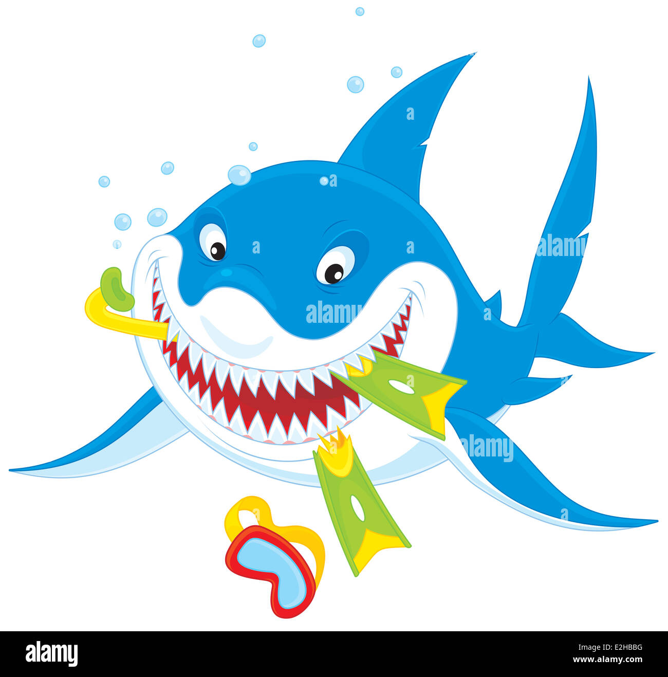 Great white shark chewing flippers and snorkel of a diver Stock Photo