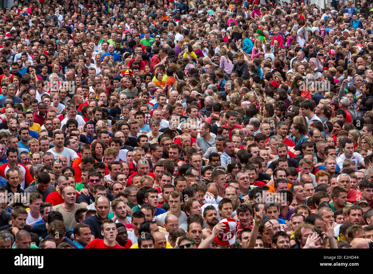 Crowd, many people in confined space, at a festival, Stock Photo