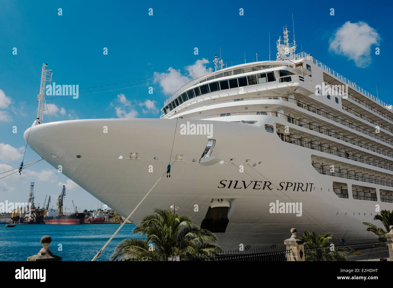 Silver Spirit luxury cruise ship, docked at Valletta, Malta. Stock Photo