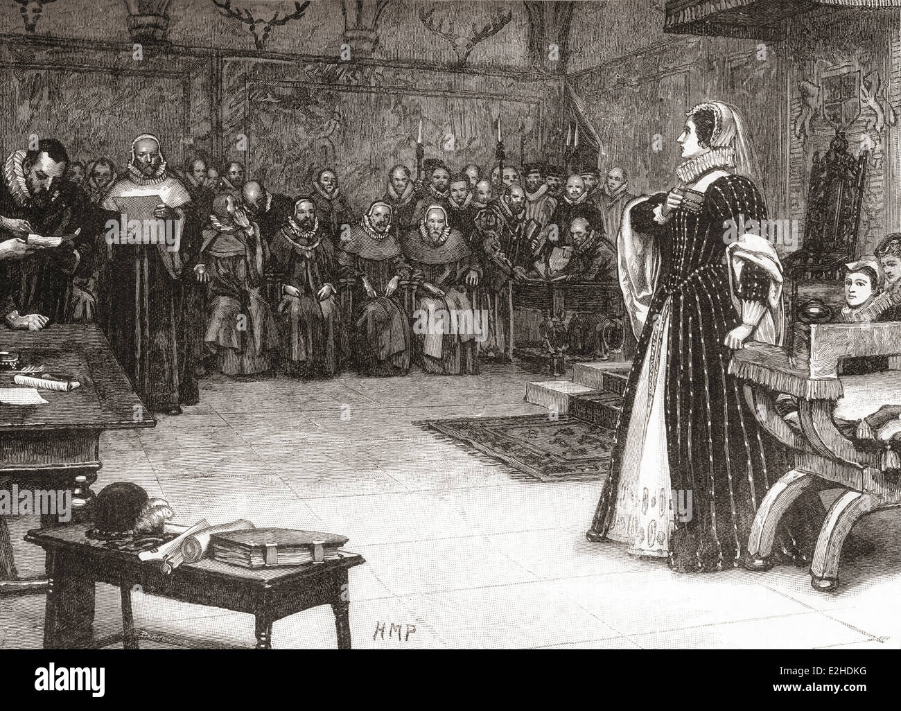 The trial of Mary Queen of Scots in Fotheringhay Castle, Northamptonshire, England, 1586. Stock Photo