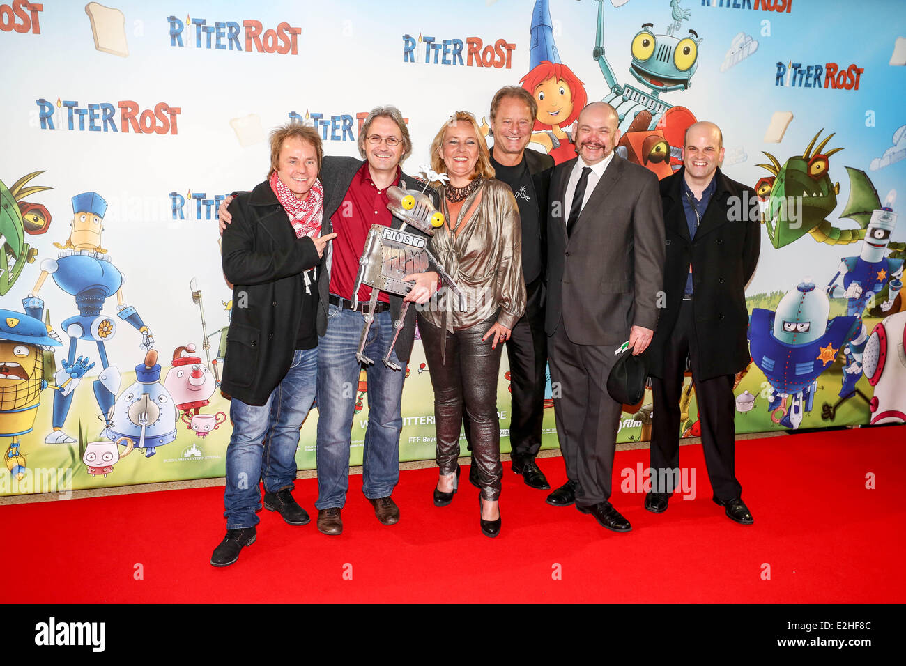 Dustin Semmelrogge and Jörg Hilbert and Gabriele M. Walther and Tom Gerhardt and Mark Slater and guest at 'Ritter Rost' premiere at Mathäser movie theater.  Where: Munich, Germany When: 06 Jan 2013 Stock Photo