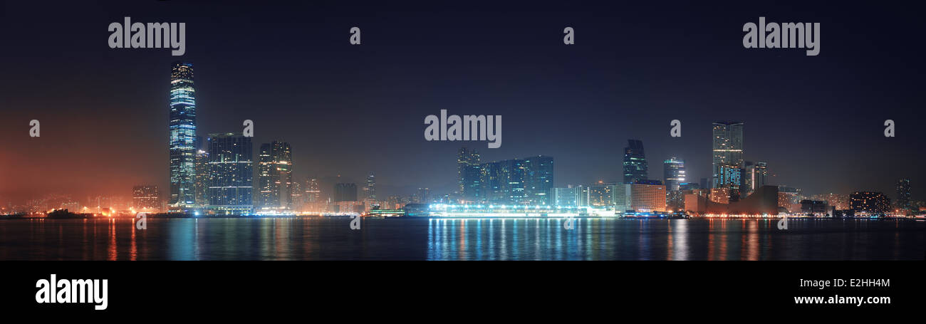 Hong Kong urban skyline panorama at night Stock Photo - Alamy