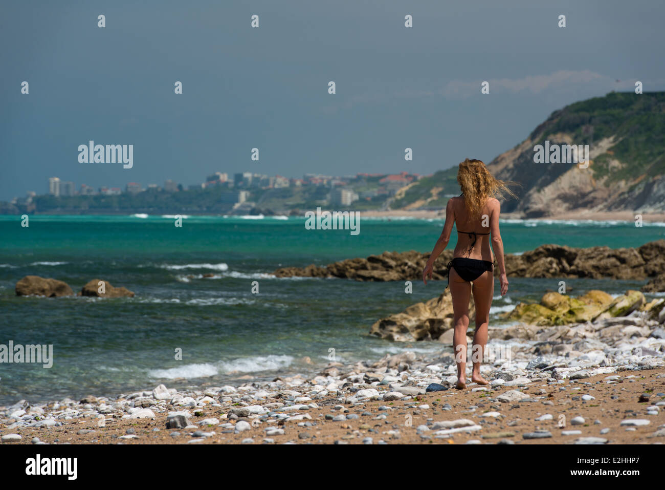 Woman At Plage De Parlementia Guethary In The Basque