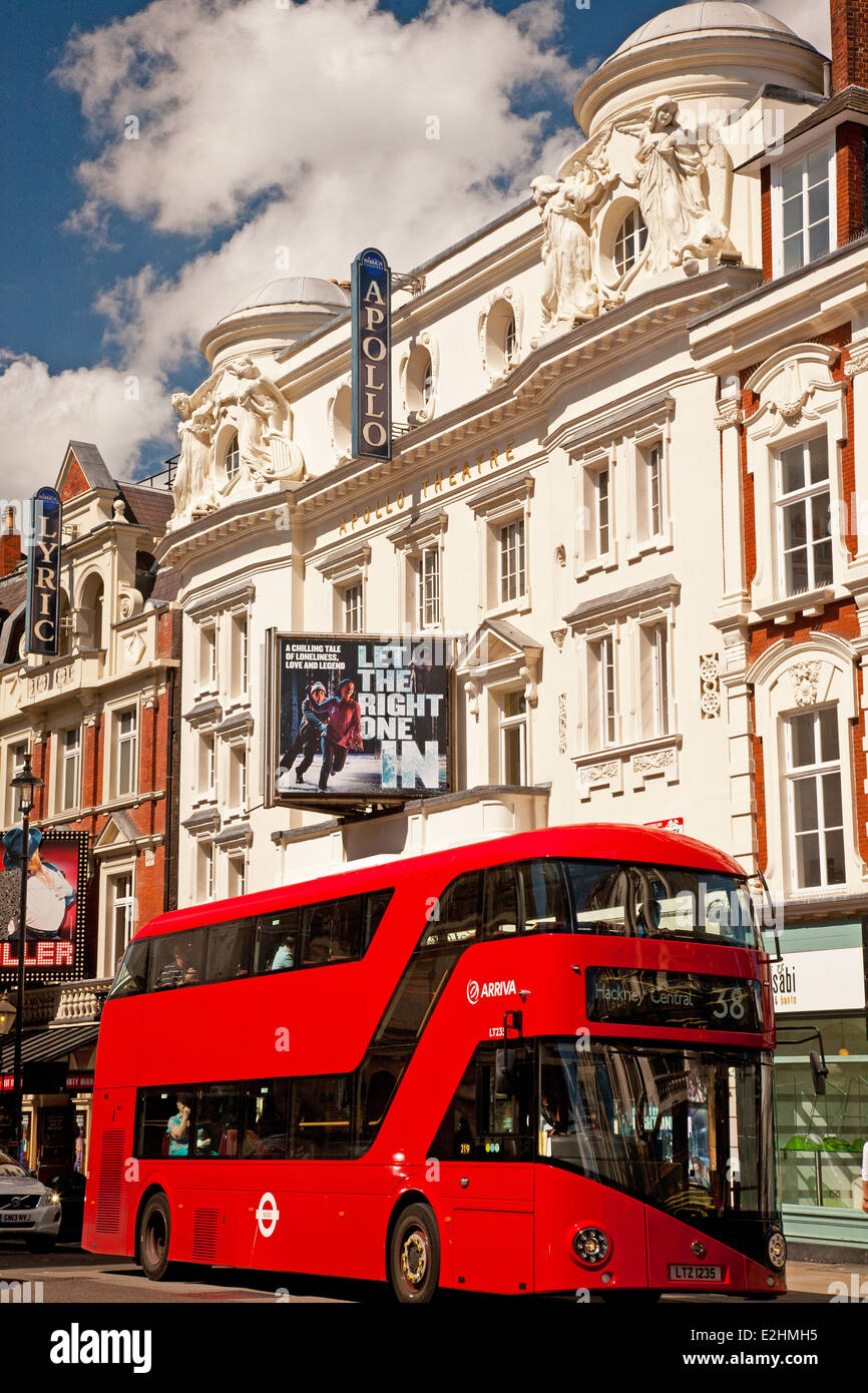 Theatreland and Bus, Shaftesbury Ave, London, England Stock Photo