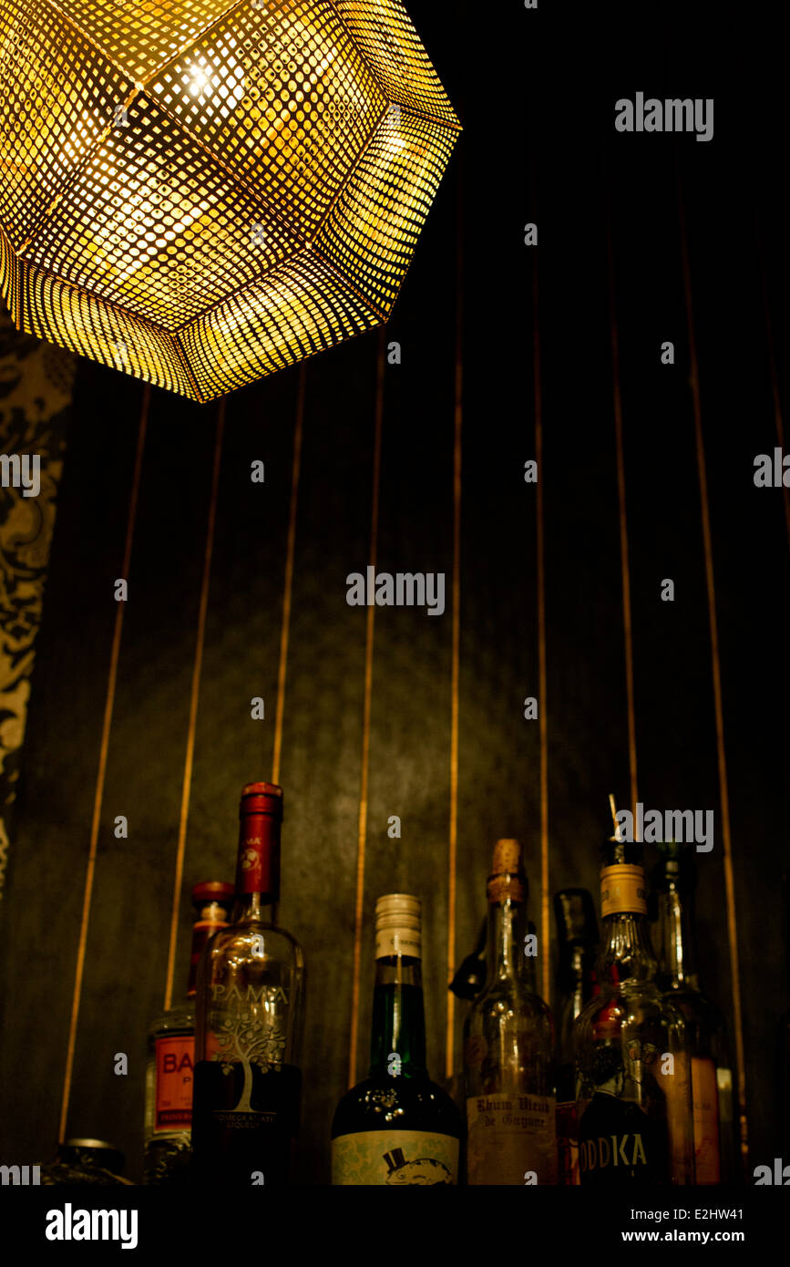 Pendant light hanging over bar Stock Photo