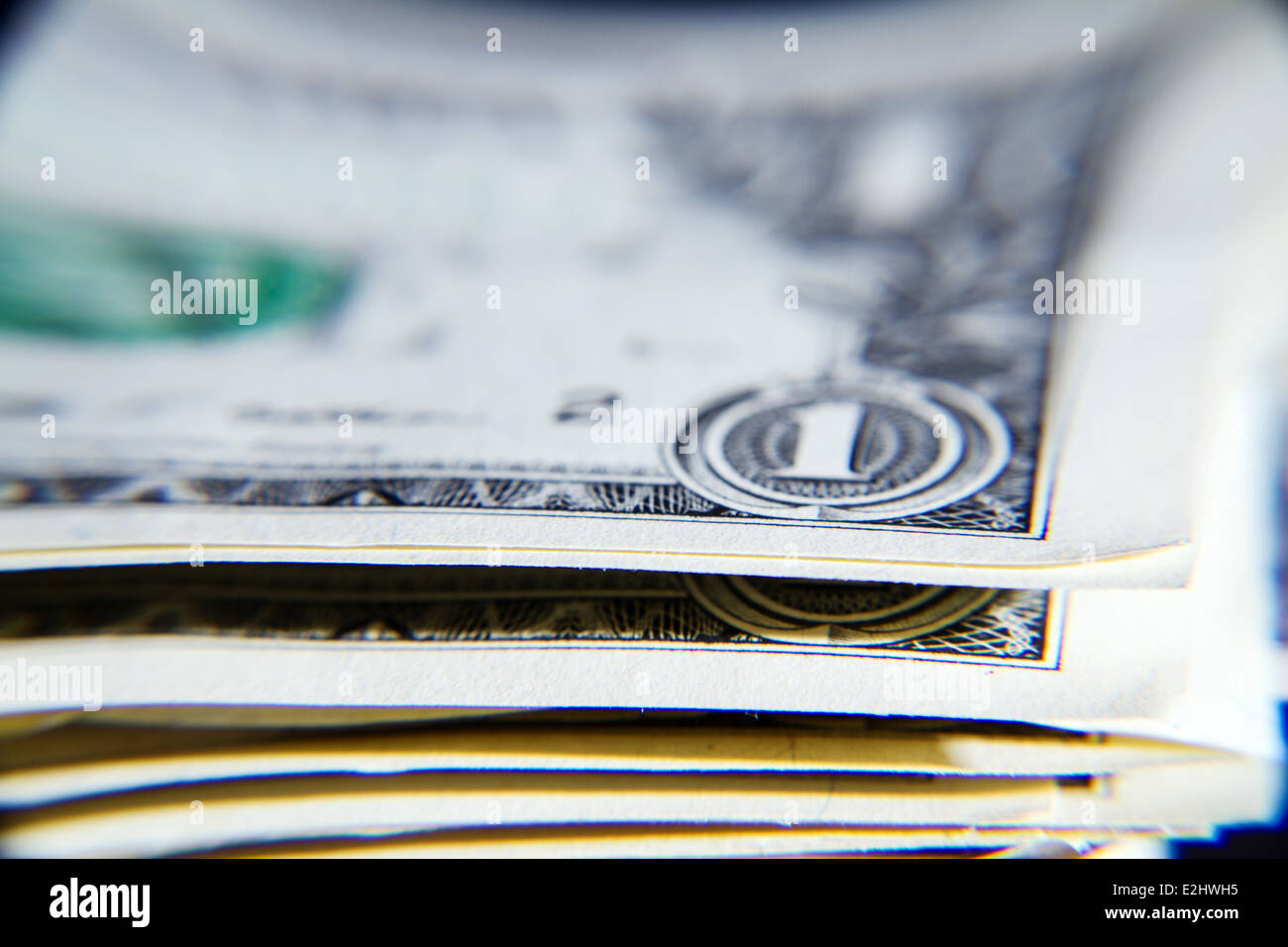 Close up detail of an American one dollar bill using a shallow depth of field Stock Photo