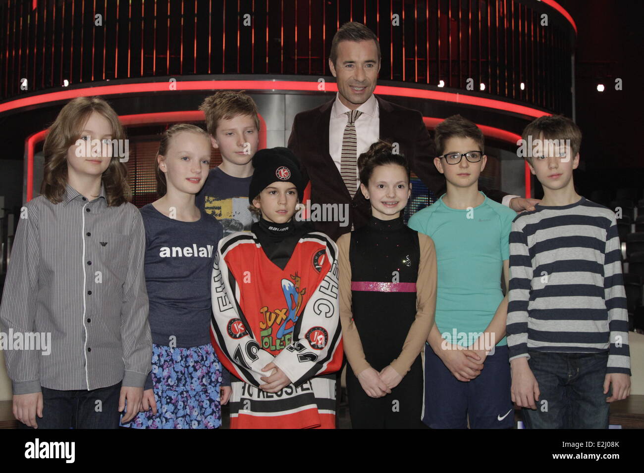 Guest, Martin and Kai Pflaume at a photocall for german ARD TV show
