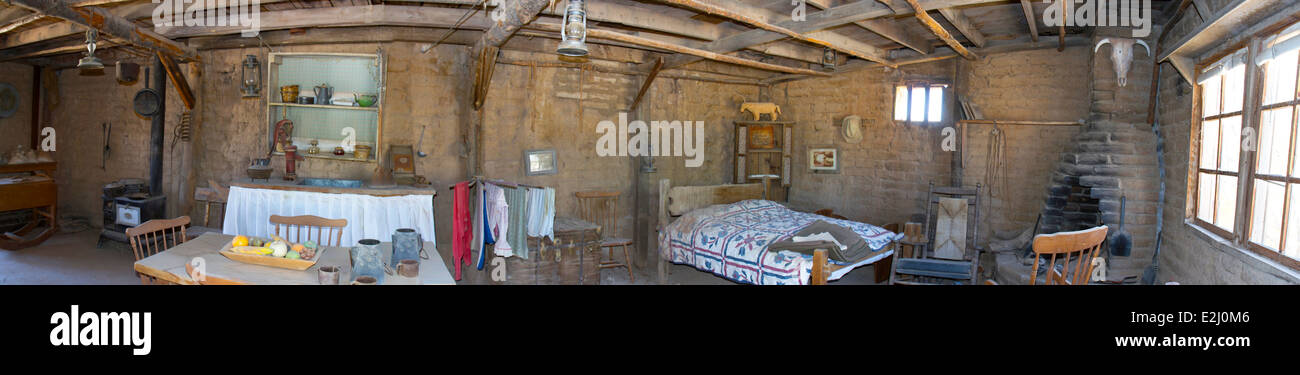 Interior of a typical pioneer home from the early settlers of the american southwest Stock Photo
