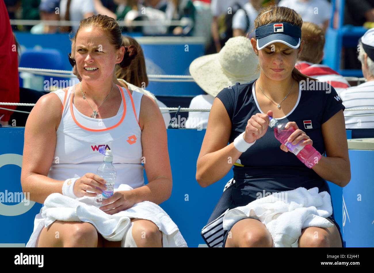 Anna-Lena Groenefeld (Germany) playing doubles with Julia Goerges (Germany) at Devonshire Park, Eastbourne, 2014 Stock Photo