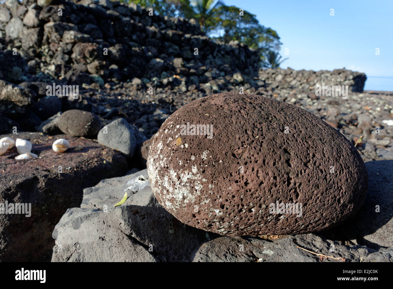 Hikiau Heiau, Kealakekua Bay, Captain Cook, Kailu Kona, Big Island, Hawaii, USA. Stock Photo