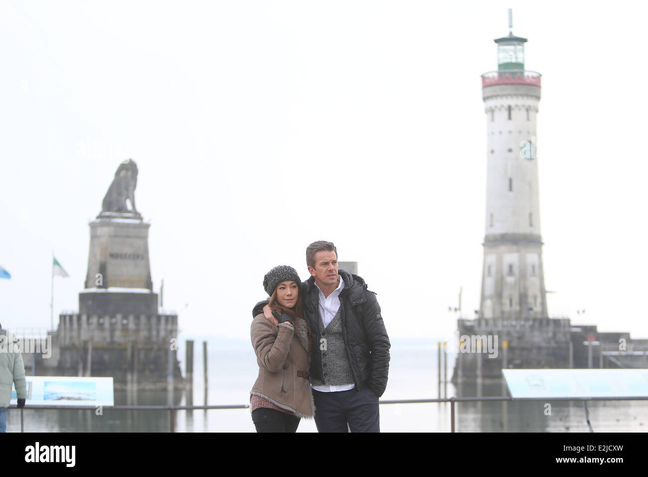 Markus Lanz and girlfriend Angela Gessmann walking along the harbour in Lindau at Bodensee lake. Tonight Markus Lanz hosts the German TV show Wetten dass ... ? in Friedrichshafen.  Where: Lindau, Germany When: 23 Feb 2013 Stock Photo