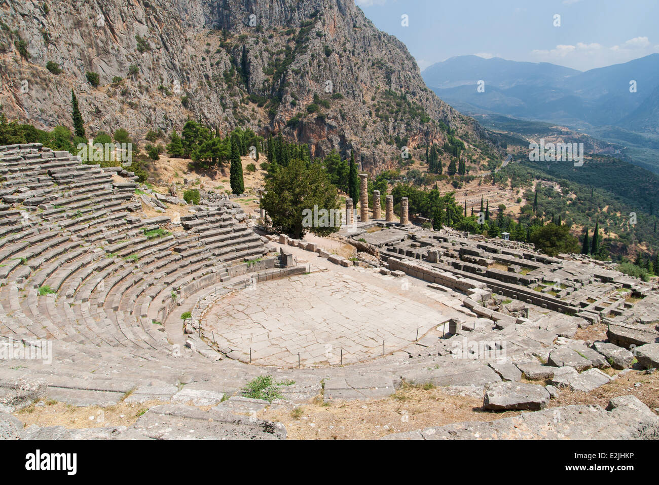 Theatre at Sanctuary of Apollo in Delphi, Phocis, Greece. Stock Photo