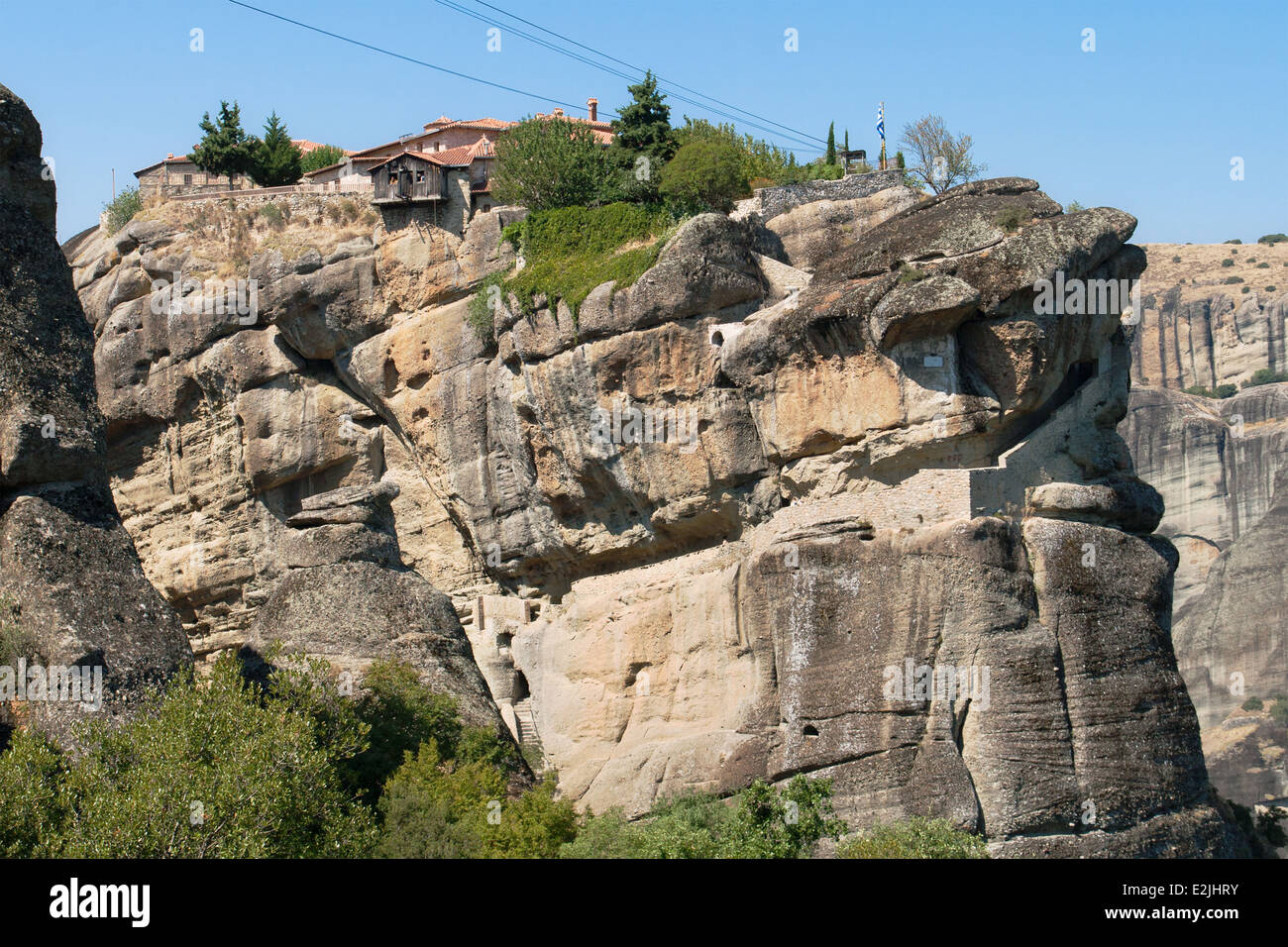 Perched monastery of the Holy Trinity in Meteora, Greece. Stock Photo