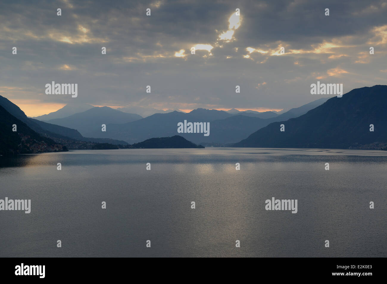 Lake Como at dusk Italy / Italian Lakes Stock Photo