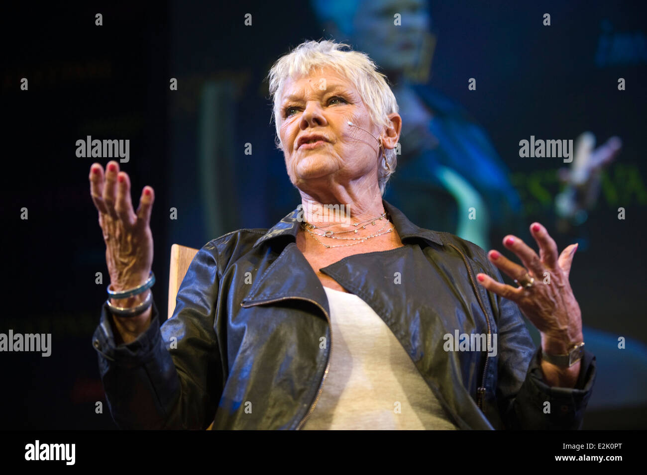Actress Judi Dench talking about her Shakespearean work and her life, on stage at Hay Festival 2014   ©Jeff Morgan Stock Photo