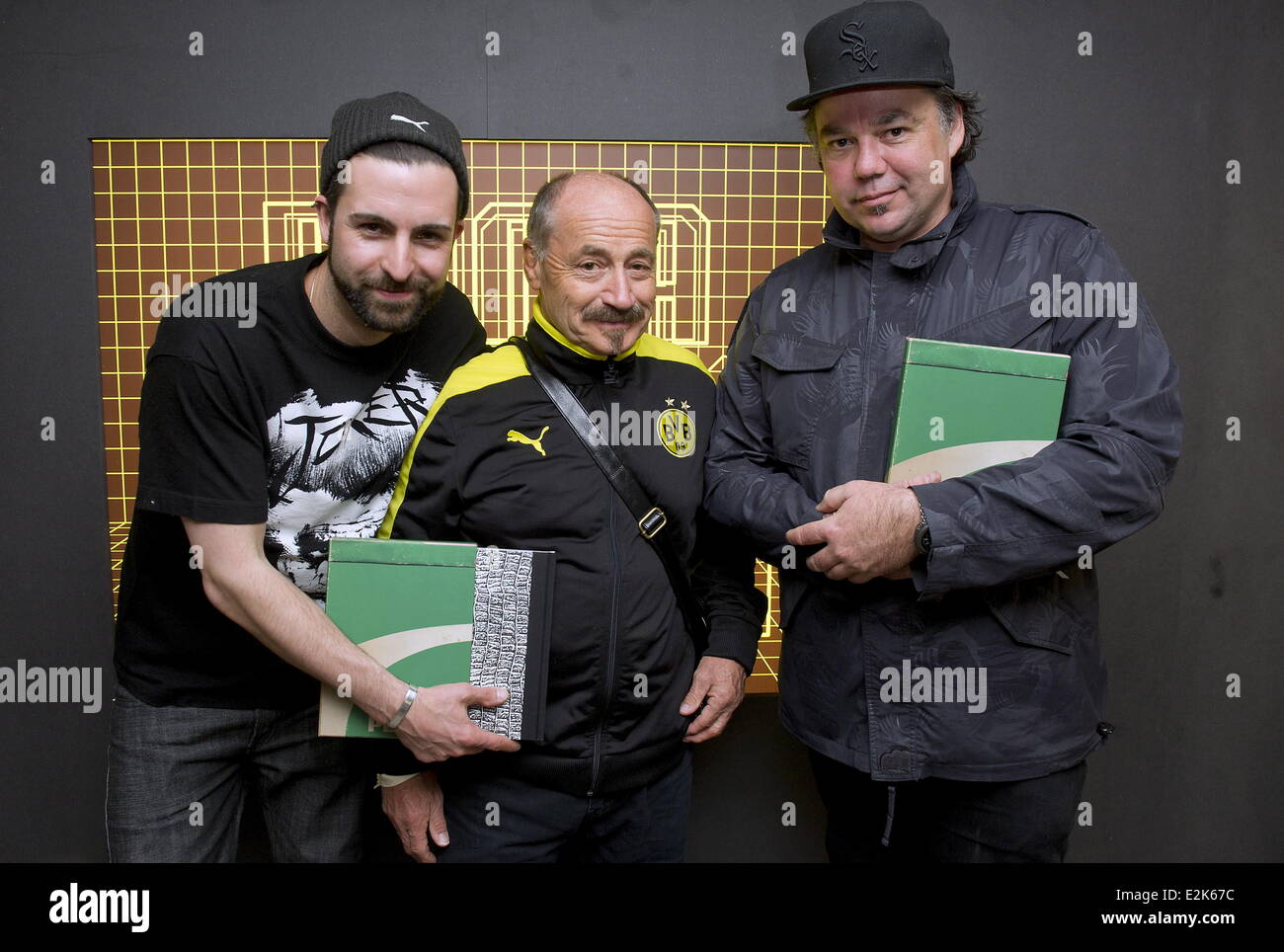 Ramin Hamidi, Helmut Fischer and Simon Woody Wood at Puma and Sneaker  Freaker Running Book launch party at FluxBau in Kreuzberg. Where: Berlin,  Germany When: 05 May 2013 Stock Photo - Alamy