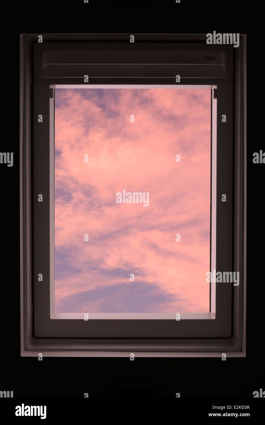 View of sky through sky light window Stock Photo