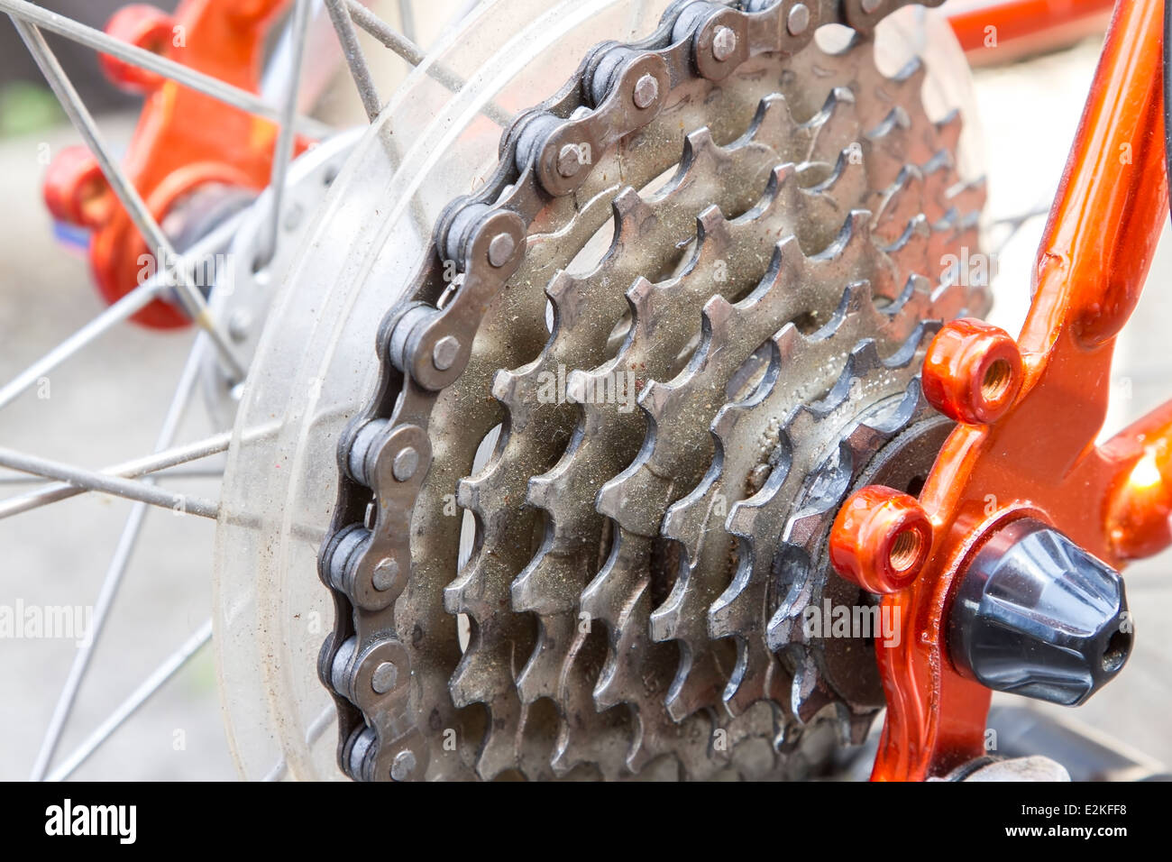 Bicycle rear gears with chain Stock Photo