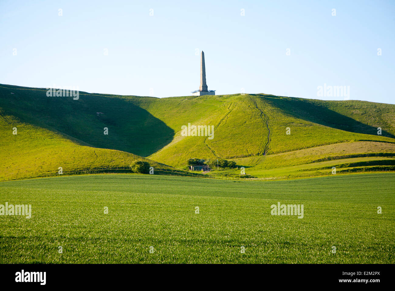Lansdowne monument obelisk on the chalk scarp slope of Cherhill Downs
