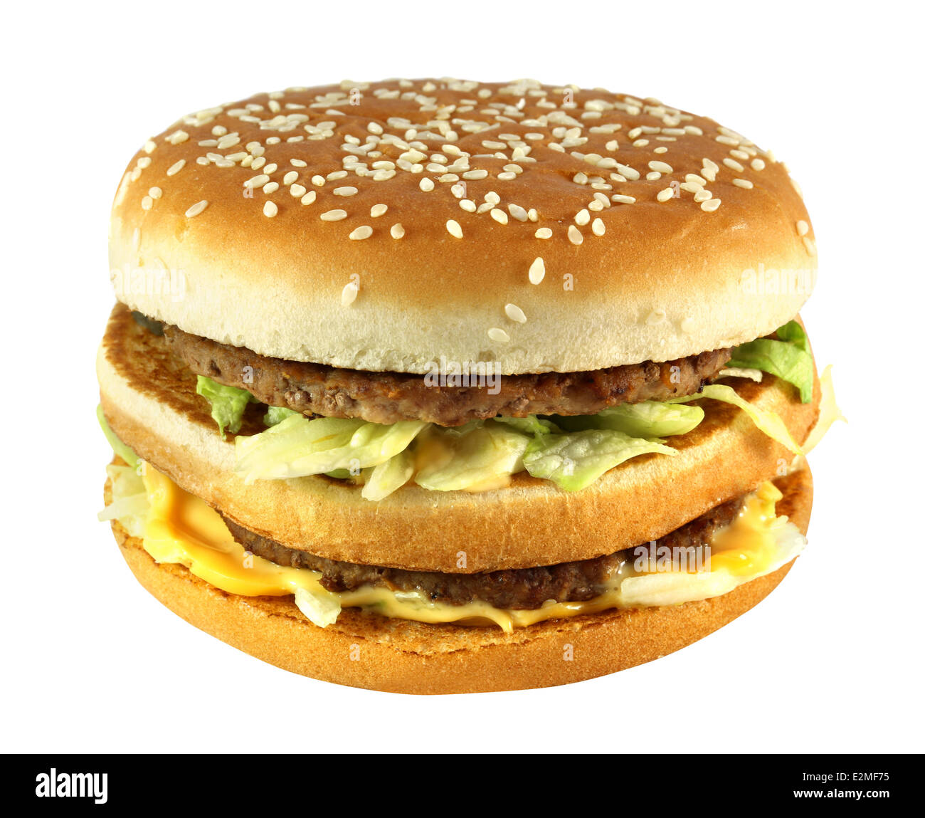 large bright tasty burger on a white background Stock Photo