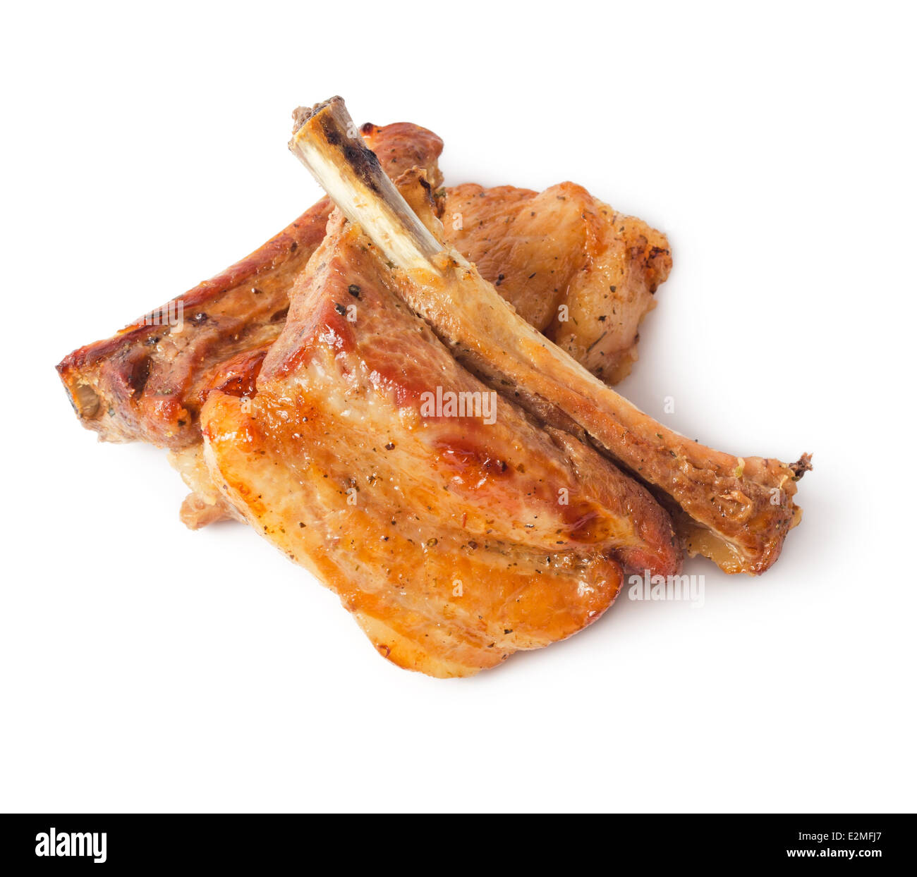 Grilled pork ribs isolated on white background Stock Photo