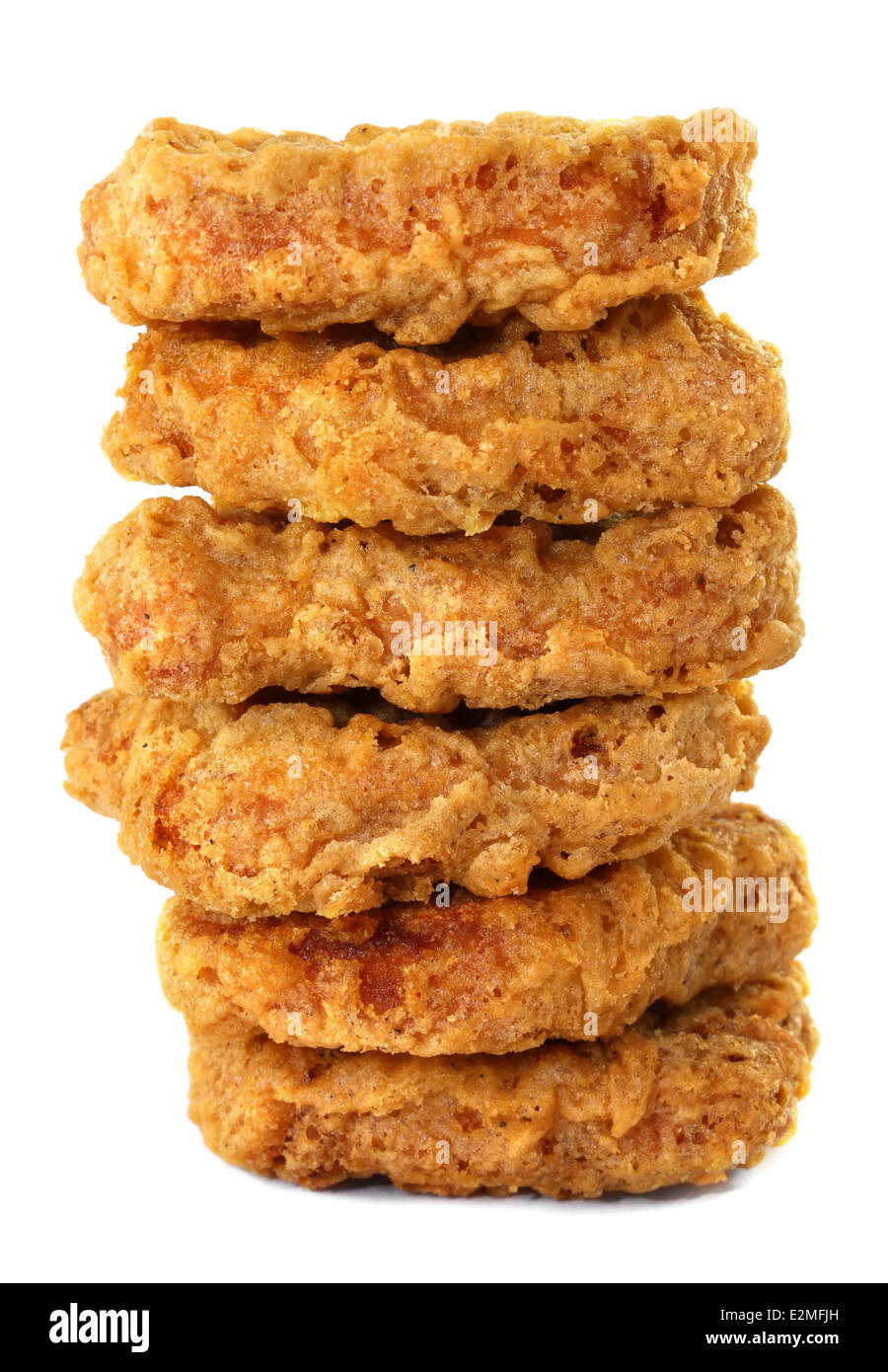 Delicious breaded chicken pieces on a white background Stock Photo Alamy