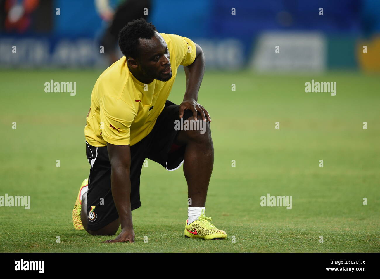 Fortaleza, Brazil. 20th June, 2014. Michael Essien of Ghana during a training session at the Estadio Castelao in Fortaleza, Brazil, 20 June 2014. The FIFA World Cup will take place in Brazil from 12 June to 13 July 2014. Photo: Marcus Brandt/dpa/Alamy Live News Stock Photo