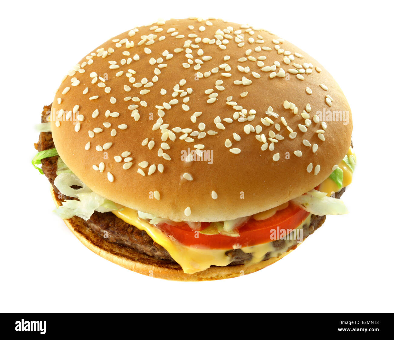 Bright big burger on a white background Stock Photo