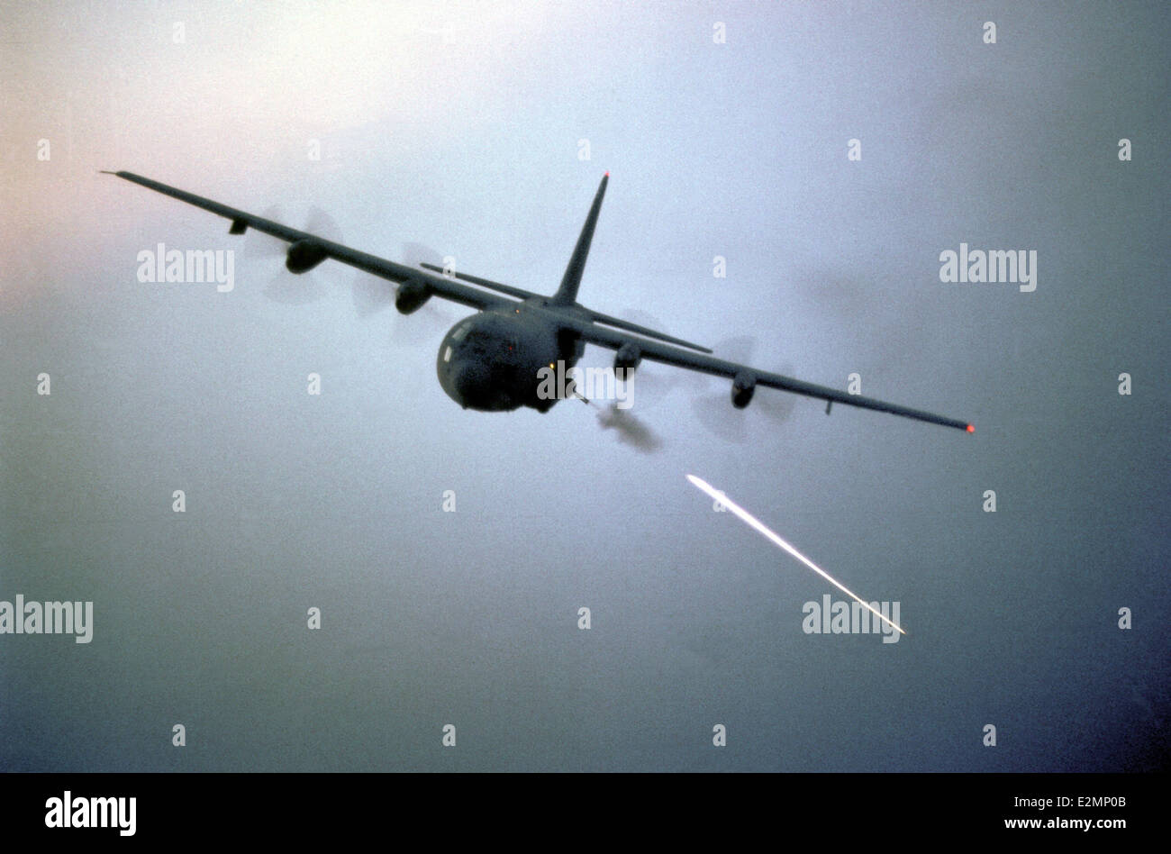 AC-130 Hercules gunship aircraft during target practice Stock Photo