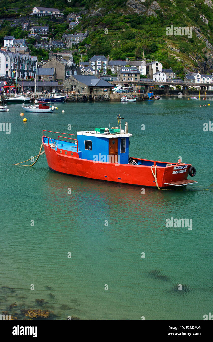 Red Fishing Boat Barmouth Harbour Barmouth Gwynedd Wales UK Stock Photo