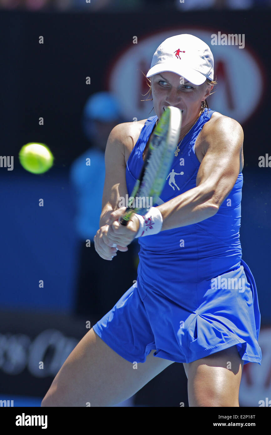 Australian Open Tennis 2013 Svetlana Kuznetsova (Rus) beat Caroline Wozniacki  Featuring: Svetlana Kuznetsova Where: Melbourne, Australia When: 20 Jan 2013 Stock Photo