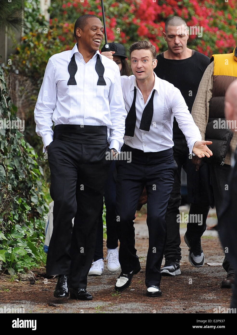 Justin Timberlake and Jay-Z seen fooling around on the set of