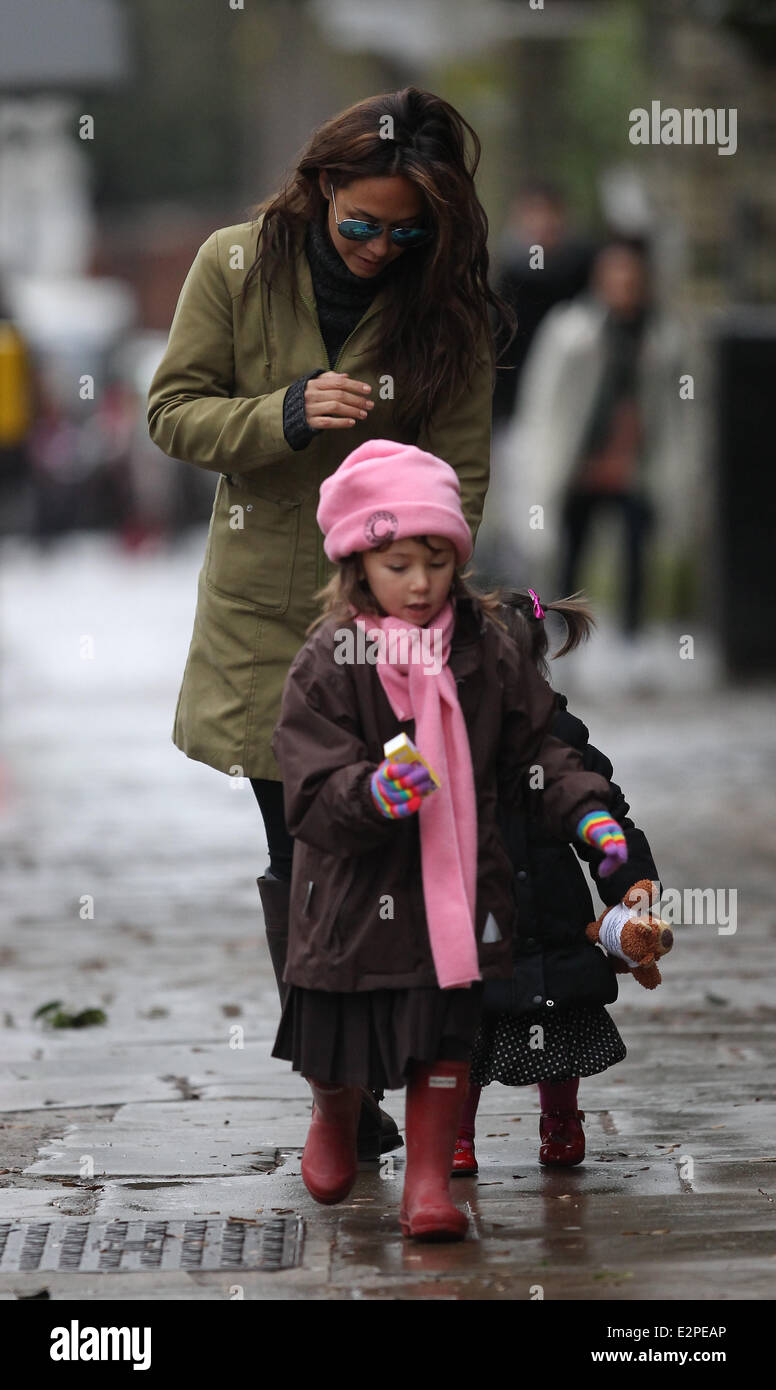 Myleene Klass out and about with her daughters Hero and Ava . Myleene