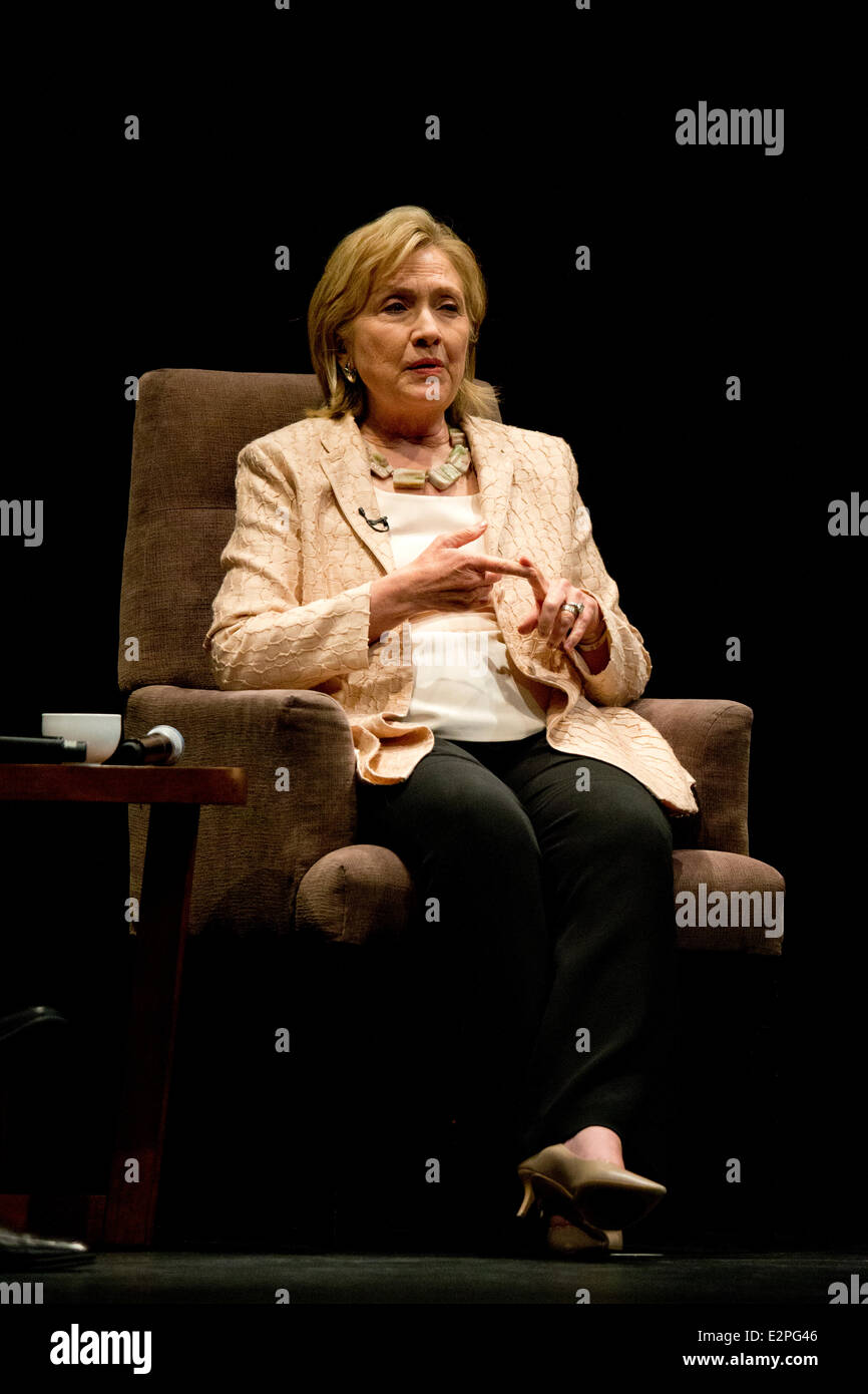 Former First Lady and U.S. Secretary of State Hillary Clinton talks about her experiences in public life during speaking tour. Stock Photo