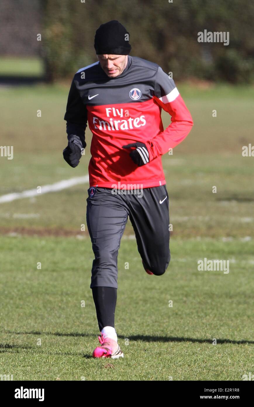 David Beckham trains in pink Adidas football boots Featuring: David Beckham  Where: London, United Kingdom When: 07 Feb 2013 Stock Photo - Alamy