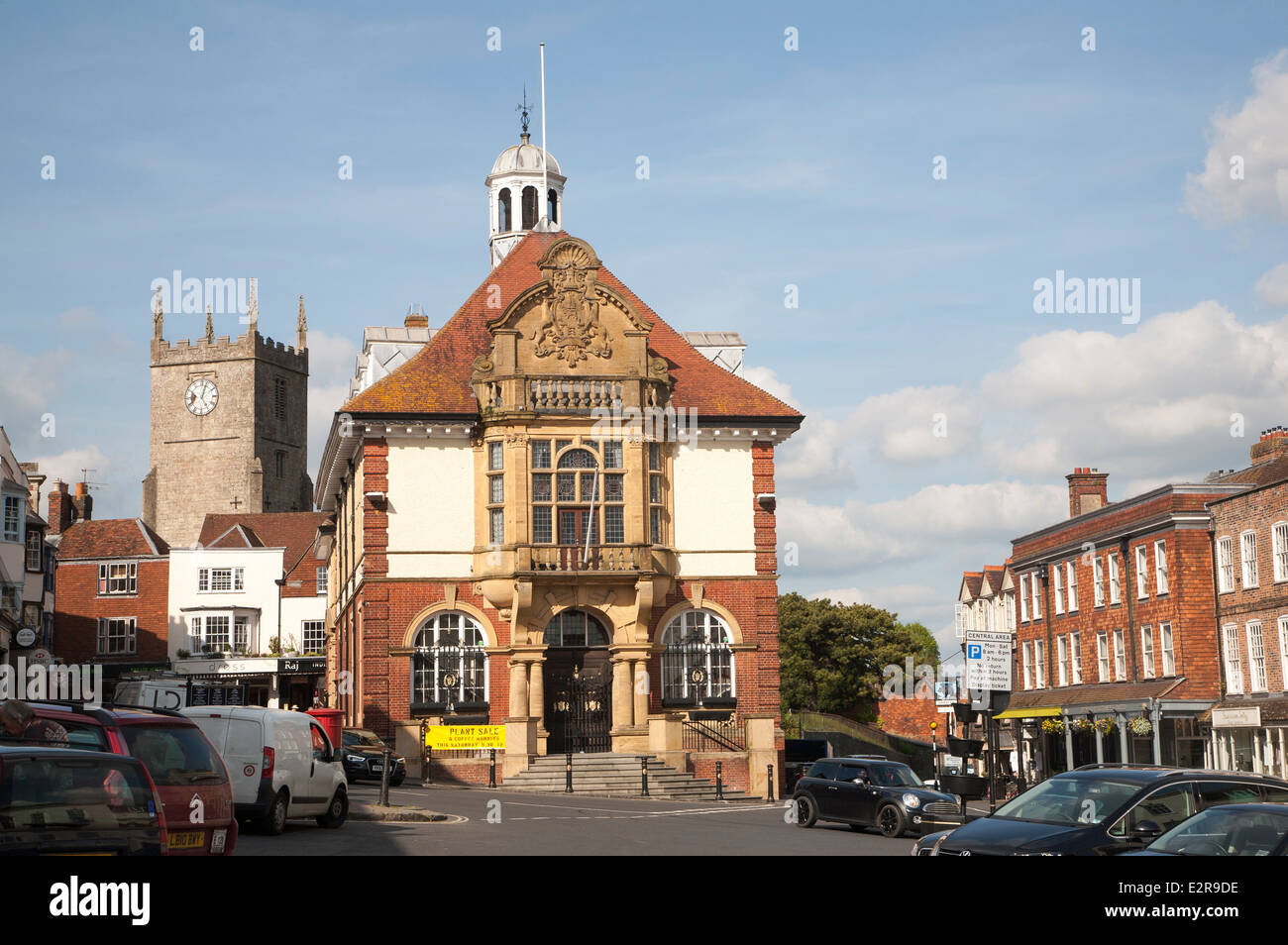Town Hall and High Street, Marlborough, Wiltshire, England Stock Photo