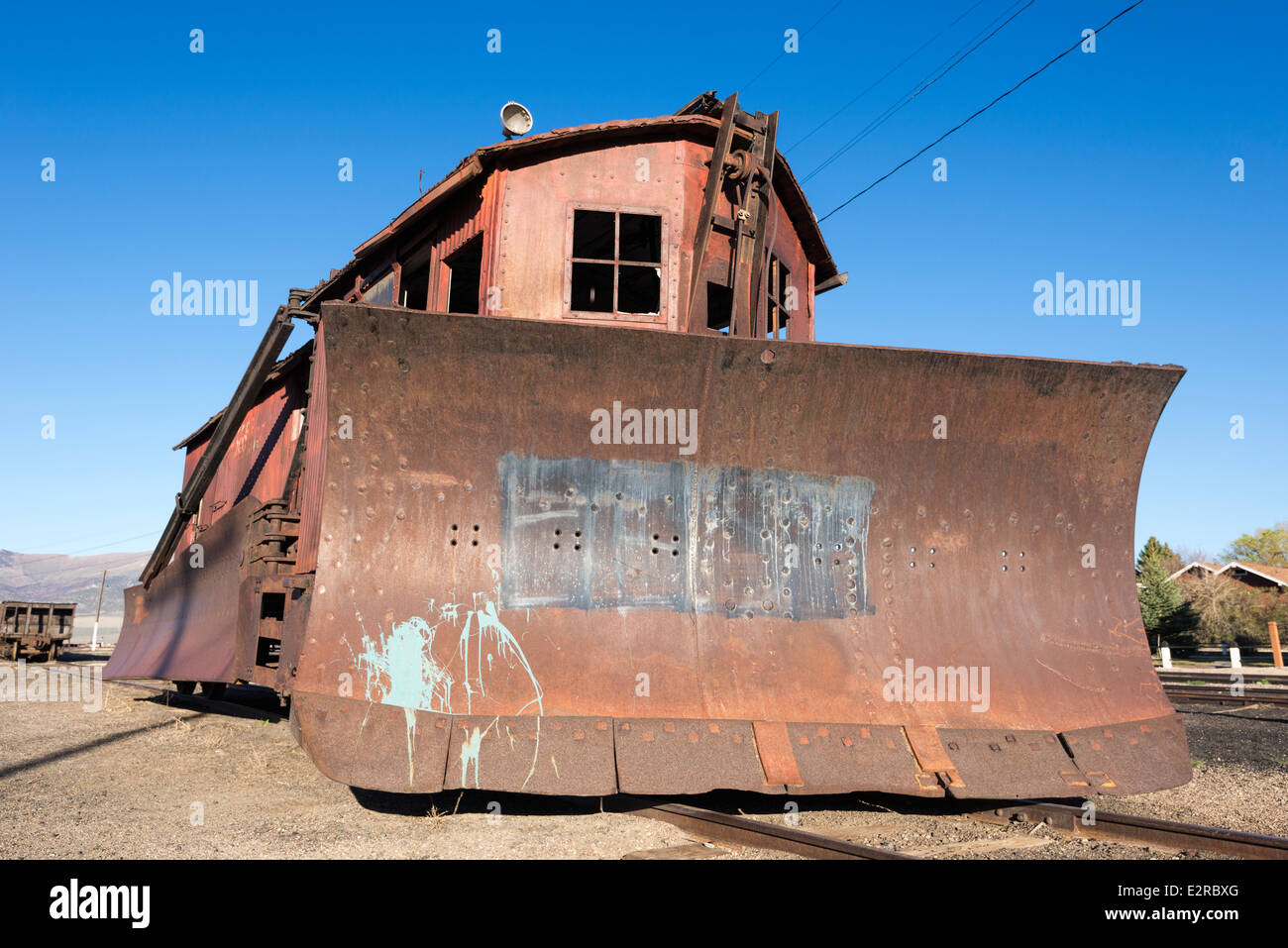 Old railroad snow plow in the rail yard of the historic Nevada Northern