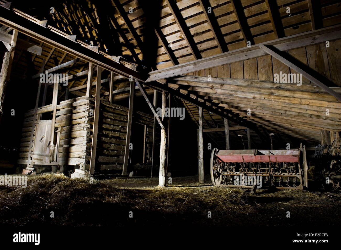 Cedar Hill, Texas, USA. 14th Feb, 2014. The interior of an old barn at Penn Farm Agricultural Center inside Cedar Hill State Park in Cedar Hill, Texas. Penn Farm features remnants of the orginal Penn family homestead as well as reconstructed and historic buildings from the mid-1800s through the mid-1900s. © Ashley Landis/ZUMA Wire/ZUMAPRESS.com/Alamy Live News Stock Photo