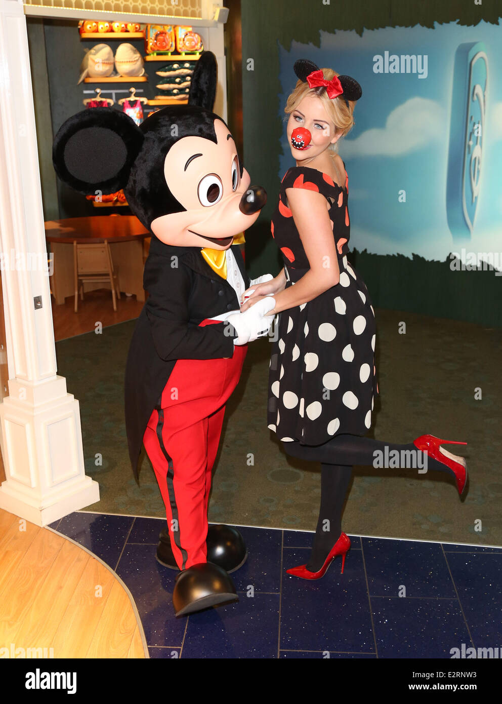 Volunt-ears with Mickey Mouse at Disney Store for Red Nose day Featuring:  Lydia Bright aka Lydia Rose Bright Where: London, United Kingdom When: 14  Feb 2013 Stock Photo - Alamy