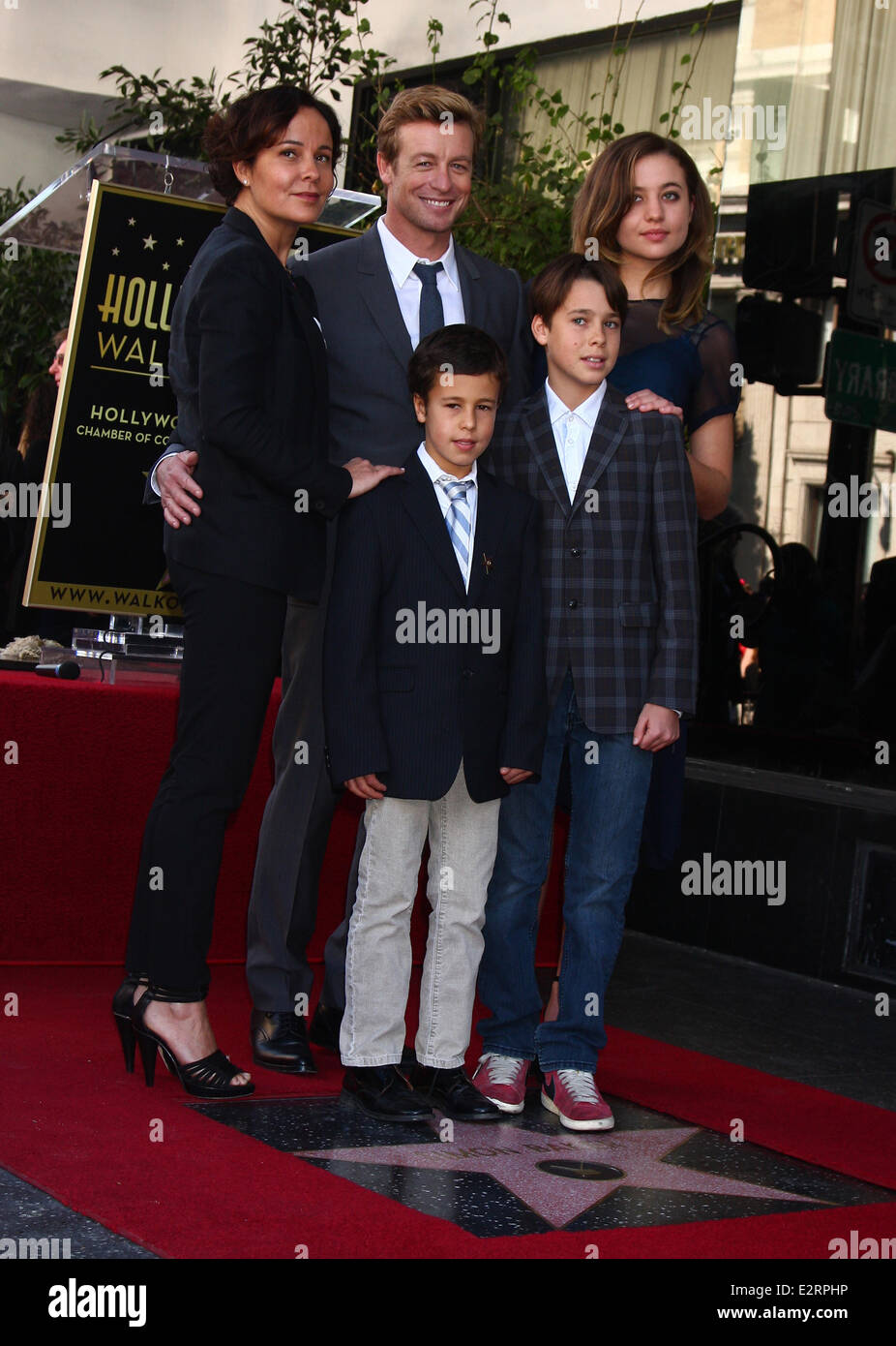 Simon Baker is honoured with a star on the Hollywood Walk of Fame  Featuring: Simon Baker,Rebecca Rigg,Stella Breeze Baker,Claude Blue Baker,Harry Friday Baker Where: Los Angeles, California, United States When: 14 Feb 2013 Stock Photo