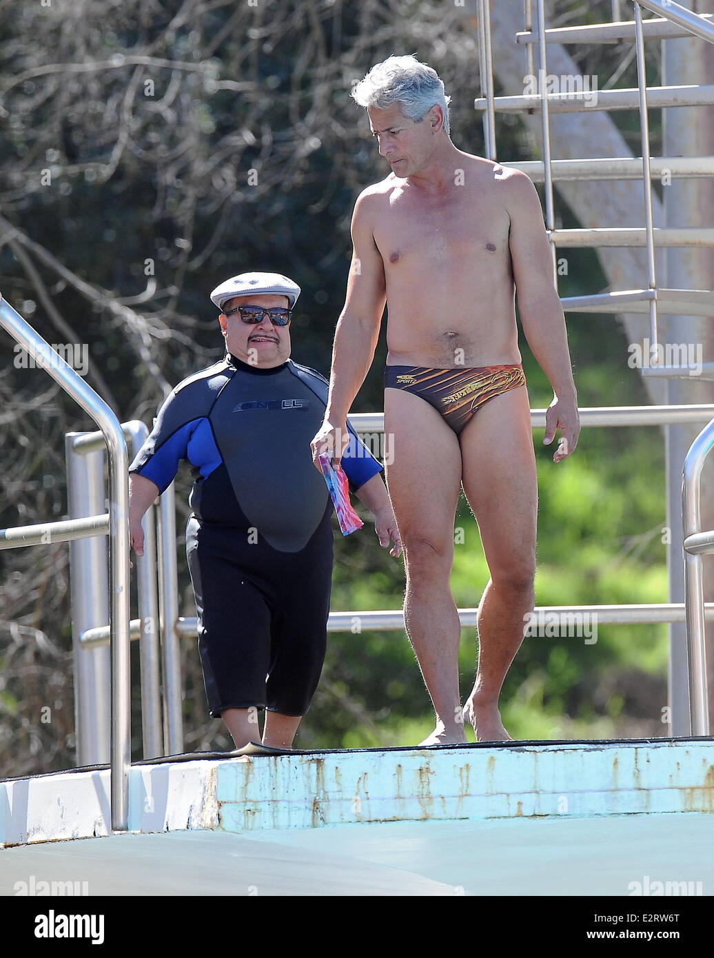 Gold Medalist Greg Louganis stopped by the set the reality tv show "Splash"  in Los Angeles to teach the celebrity contestants how to dive from the  platform Where: Los Angeles, CA, United