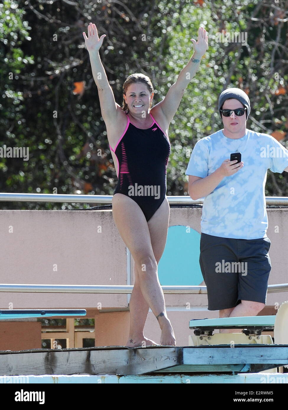 Nicole Eggert sports a one piece swimsuit as she continues to improve ...