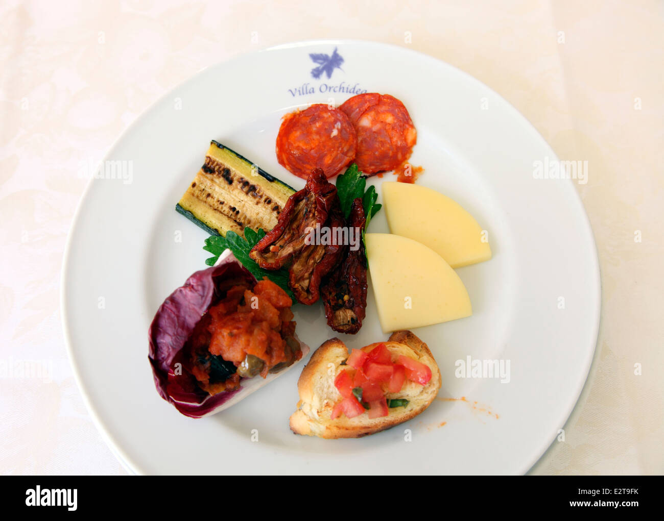 Antipasto served at Villa Orchidea in Sicily Stock Photo