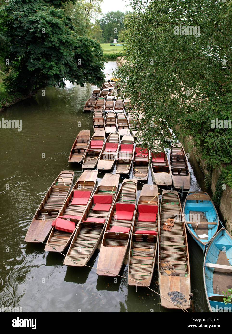 Punts moored on the River Thames at Oxford, UK Stock Photo